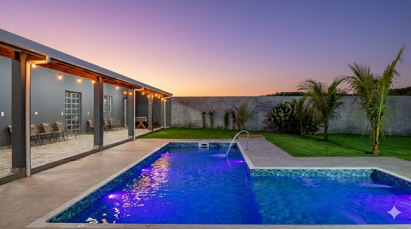 Piscina ao pôr do sol