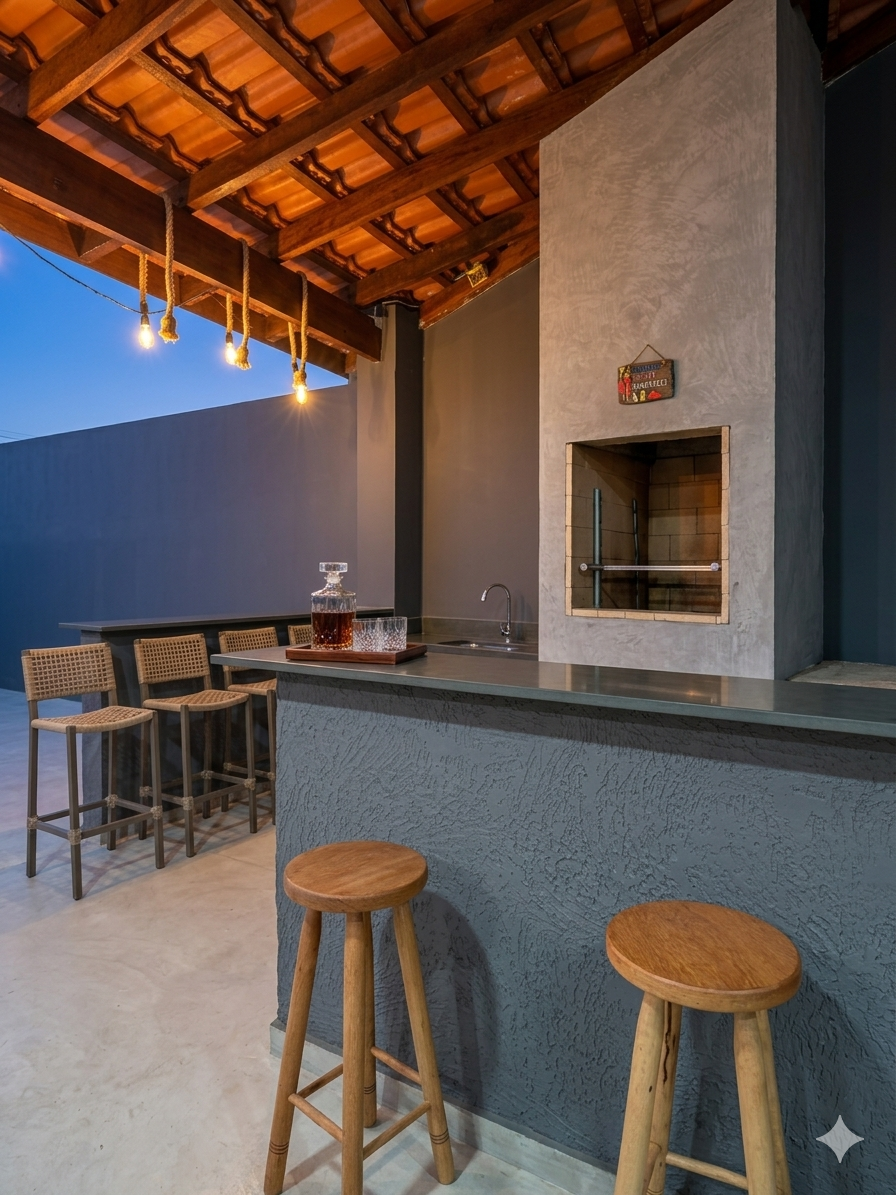 Churrasqueira e bar coberto